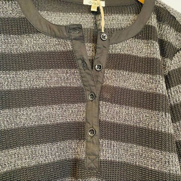 DYLAN Stripe Open Knit Henley Sweater Size Large - Picture 3 of 5